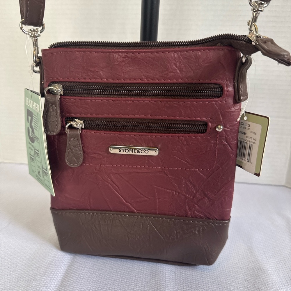 Stone & Co Leather Crossbody Bag Burgundy Brown NWT